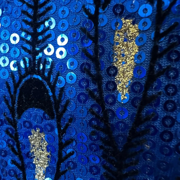 New Peacock Blue Gold Sequin Windsor Mini Dress XS - Picture 10 of 10